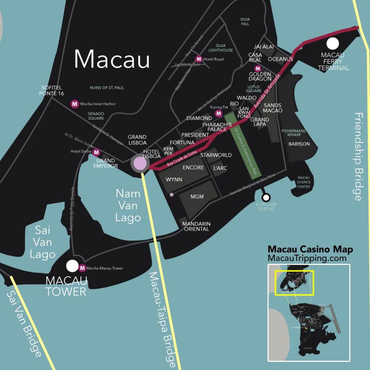 Macau haritası Çin casinolar